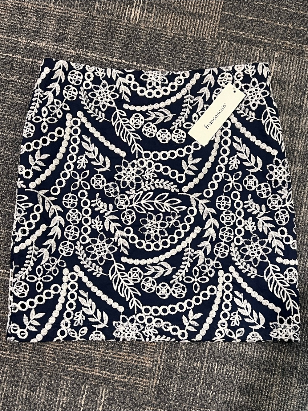 Francesca's Collections Navy & White Floral Embroidered Mini Skirt